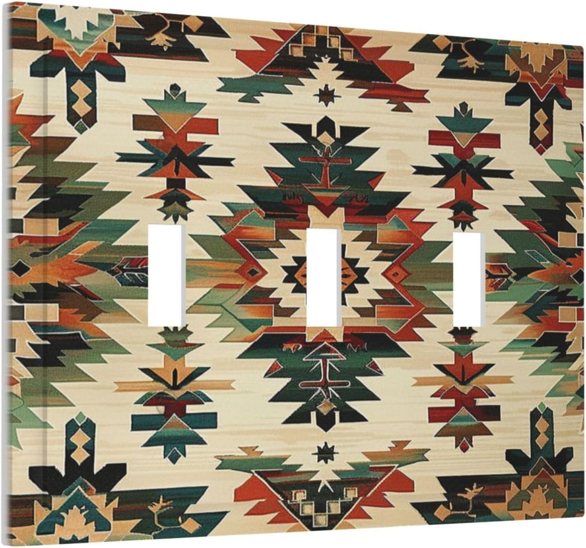 Decorative Switch Plates Southwest Rustic American Indian Aztec Boho 3 Gang Wall Plate Triple Toggle Light Switch Cover Faceplate Electrical Wall Panels for Bed Room living Room Decor