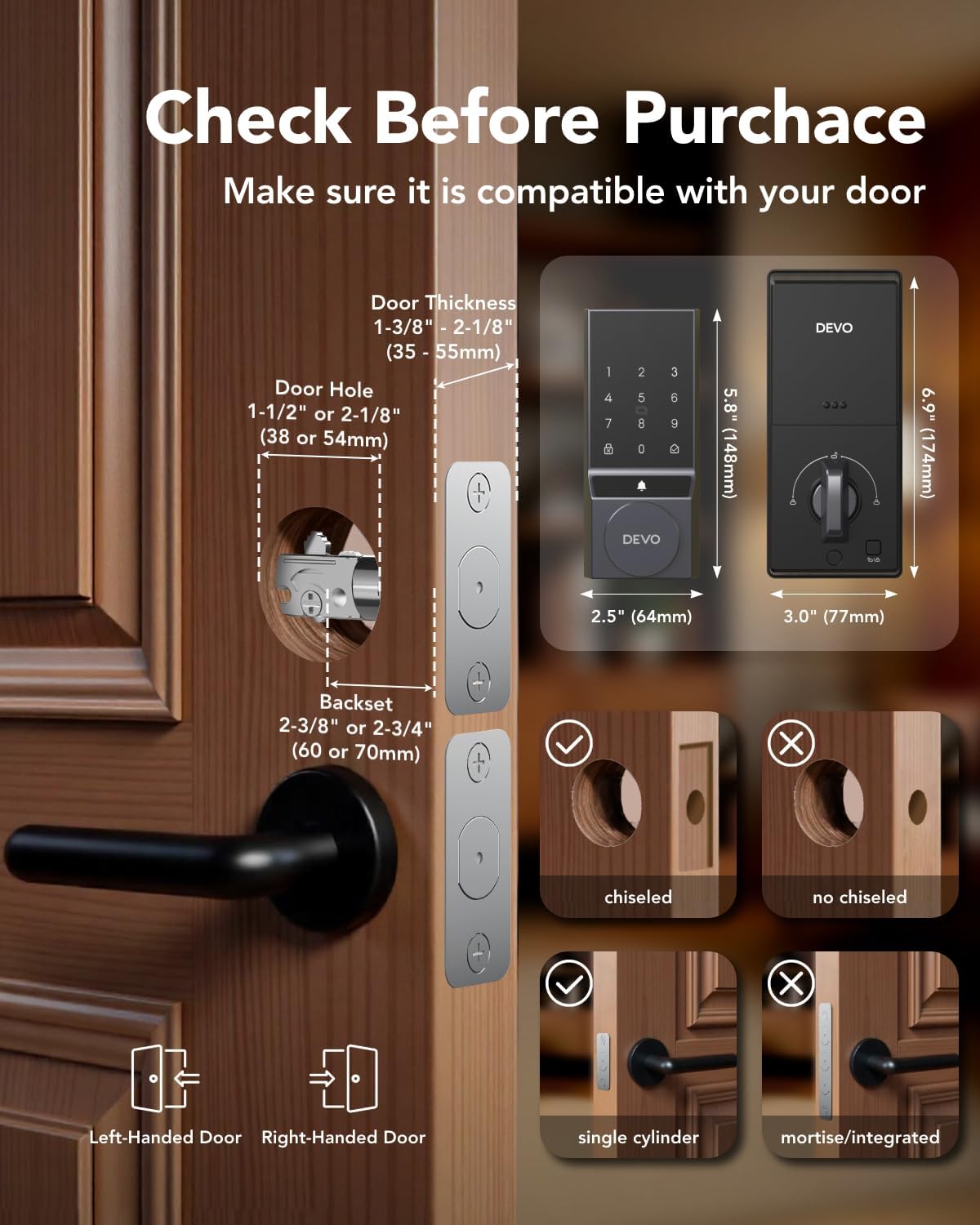 Devo G4 Smart Locks for Front Door, Keyless Entry Door Lock, Deadbolt Smart Lock, App Control, Built-in Bluetooth, Touchscreen Keypad, 8 Months Battery, IP54 Waterproof, Auto Lock, Easy Installation