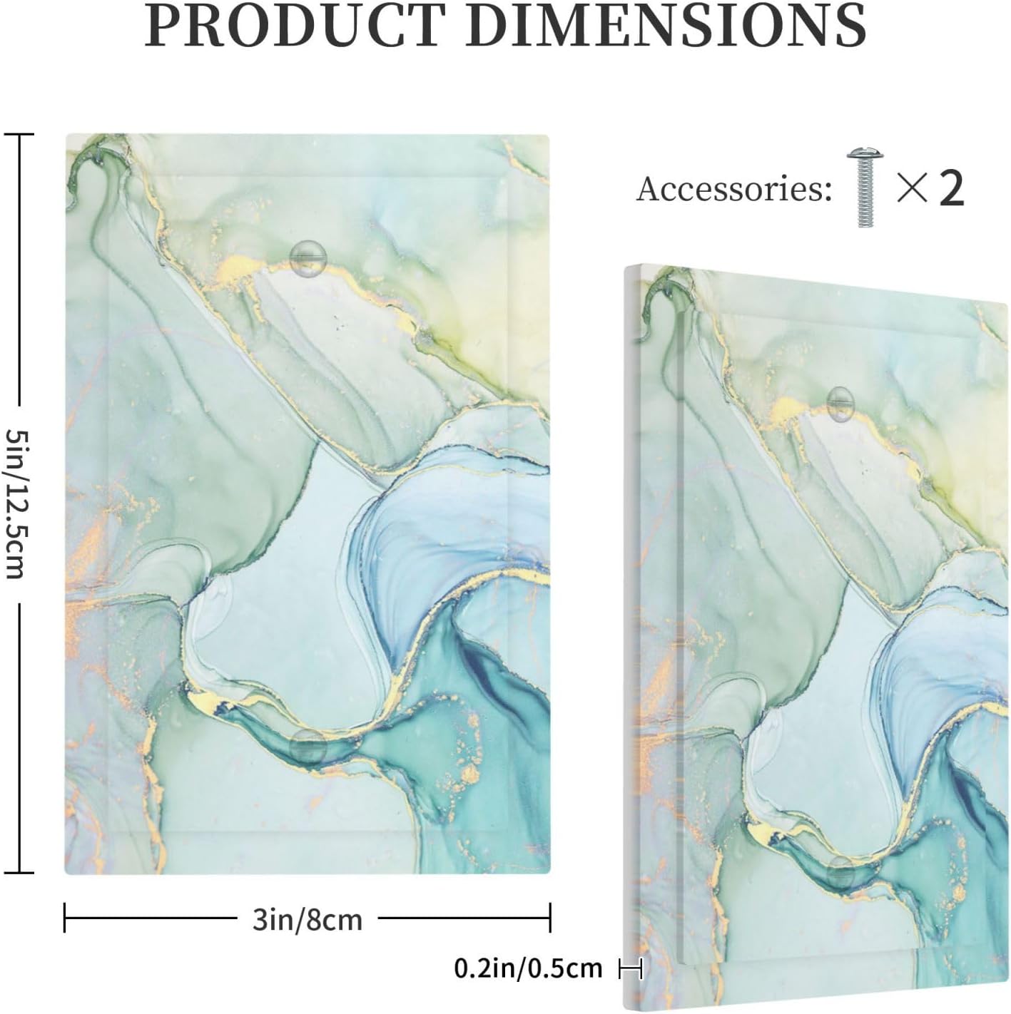 Light Switch Cover Plate Teal Gold Marbling Turquoise 1 Gang No Device Blank Electrical Wall Plates Faceplate Decorative Switch Plate for Bathroom living Room Decor