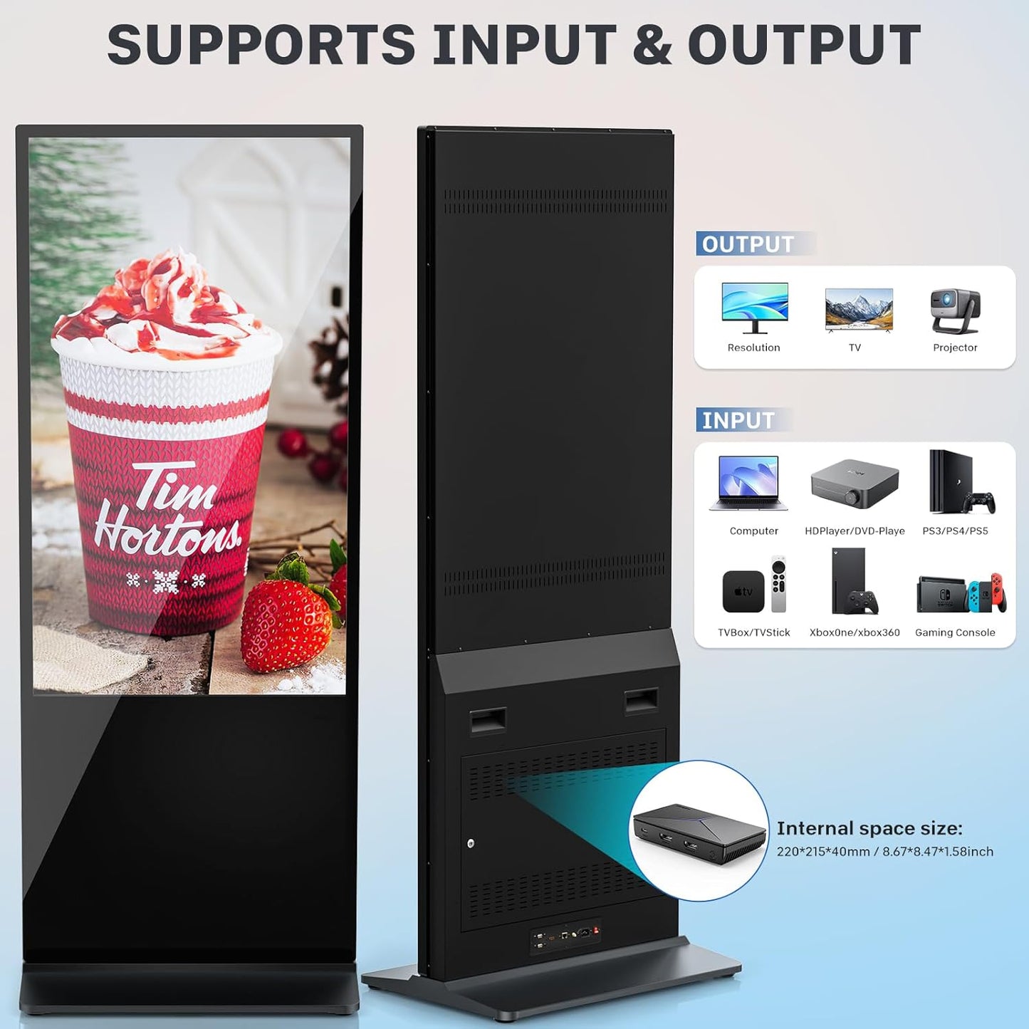HLEC 43'' Indoor Floor-Standing Digital Signage Interactive Display, 4K Touchscreen Advertising Display LCD Kiosk, Commercial Android Smart System, CMS Software, HDMI/USB Input＆Out/WiFi(4+64G)