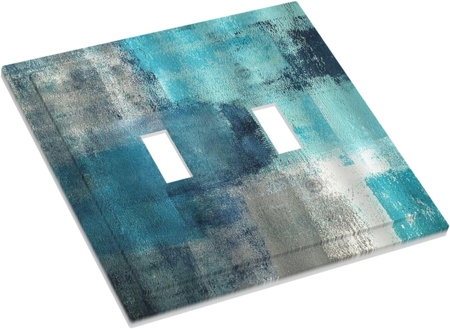 Decorative Switch Plates Teal Blue Modern Geometric Abstract Turquoise Green 2 Gang Double Toggle Outlet Light Switch Cover Wall Plate Electrical Faceplate for living Room Bedroom Decor