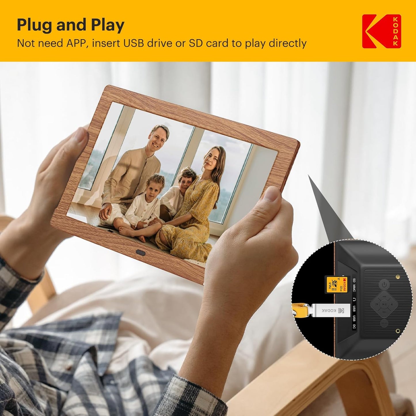 KODAK 8 Inch Digital Picture Frame with Remote Control,1280 * 800 IPS HD Screen Digital Photo Frame, Auto-Rotate,Easy Operated Programmable Auto On/Off, NO WiFi