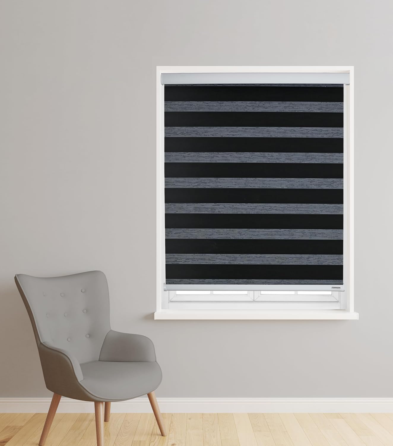 ShadesU Cordless Zebra Blinds – Light Filtering Dual-Layer Window Shades for Privacy (Black Color) (Maximum Height 72") (Width 33.5")