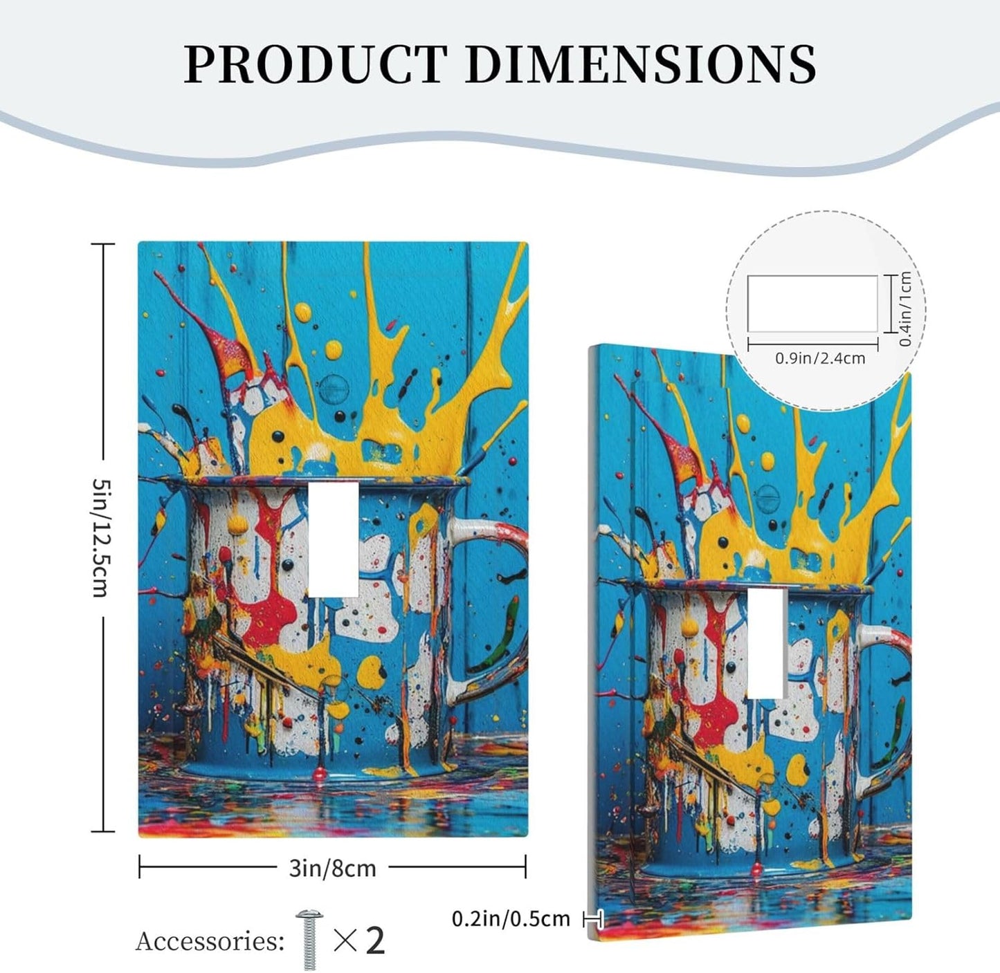 Decorative Light Switch Cover Plate Colorful Paint Splatters Blue Wood Plank 1 Gang Wall Plate Oversized Single Toggle Wall Cover Plate Jumbo Electrical Switchplate Faceplate