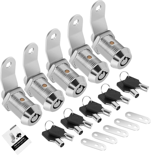 5 Pack Cabinet Lock with Keys, 7/8” RV Storage Locks Keyed Alike, RV Locks for Storage Door, Camper Cabinet Door Toolbox Locks Mailbox RV Cam Locks with Manual