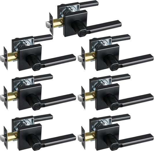 Privacy Door Lever, Heavy Duty Bathroom Bedroom Handle Lock, Keyless Interior Knobs, Matte Black, Reversible for Right&Left Handed, 7Packs