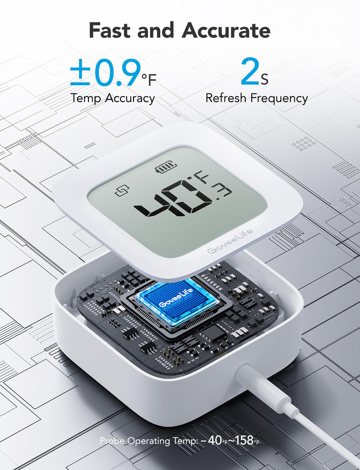 GoveeLife WiFi Refrigerator Thermometer with Alarm, Wireless Digital Freezer Temperature Gauge with App Control, LCD Display, 2 Years Free Data Export, for Home Kitchen Fridge Hot Tub 2 Pack