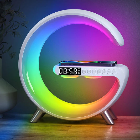 2026 New Smart Table Lamp with 4-in-1 Wireless Charger, Bluetooth Speaker, Alarm Clock, Night Light, App Control, for Bedroom, Office, Home Decor