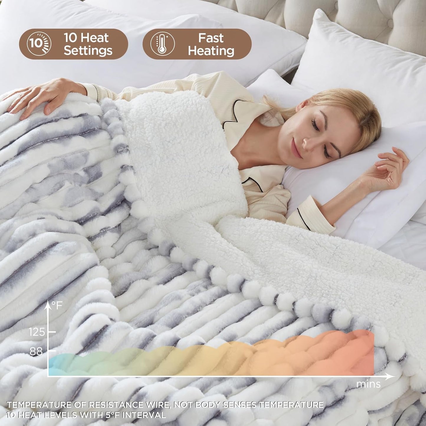 Westinghouse Electric Blanket Queen Size, Soft Luxury Faux Fur & Sherpa Heated Blanket with 10 Heating Levels & 1-12 Hours Auto Off, Fast Heating Blanket, Machine Washable, 84x 90 Inch Blue Gray