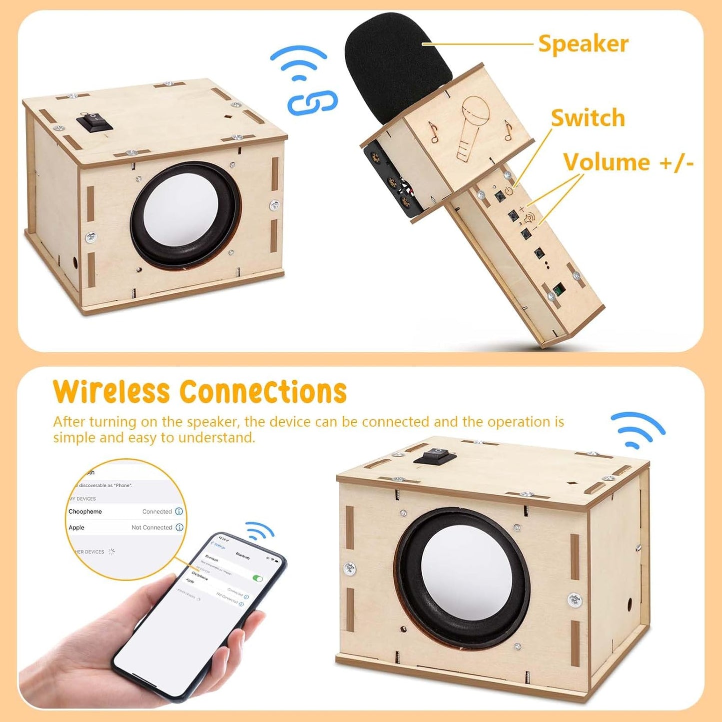 Stem Projects Karaoke Machine Toys for Boys Age 8-12 12-14 Science Kit Building Own Bluetooth Speaker & Microphone DIY Electronics Kit for Kids Kid 9-12 Boy Toys Birthday Gift 8 9 10 11 13 Teen Girl