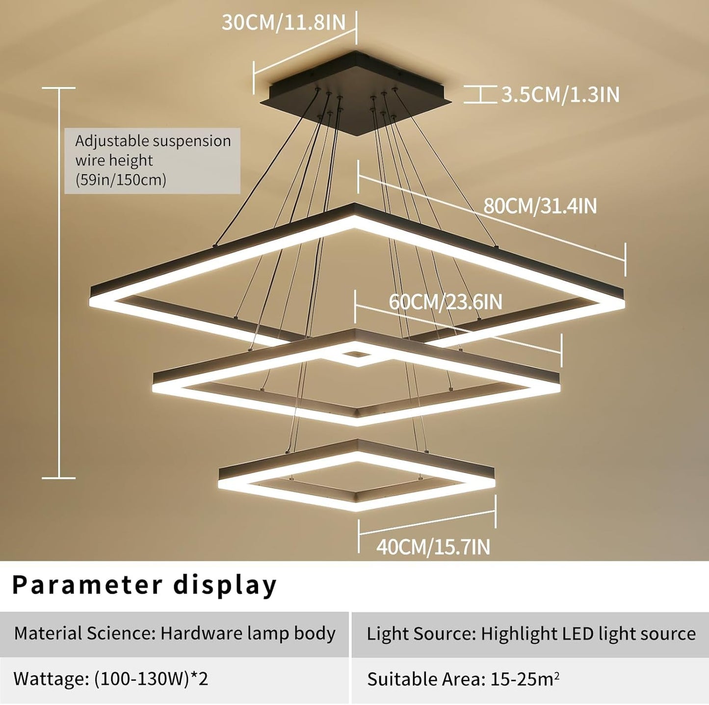 Ceiling Chandelierst, with Remote Control Dimmable 3 Color Mode & Brightness (Warm & Cool & Neutral Light) Ceiling Chandelier, Acrylic Anti-Flicker Dining Light Fixture for Kitchen