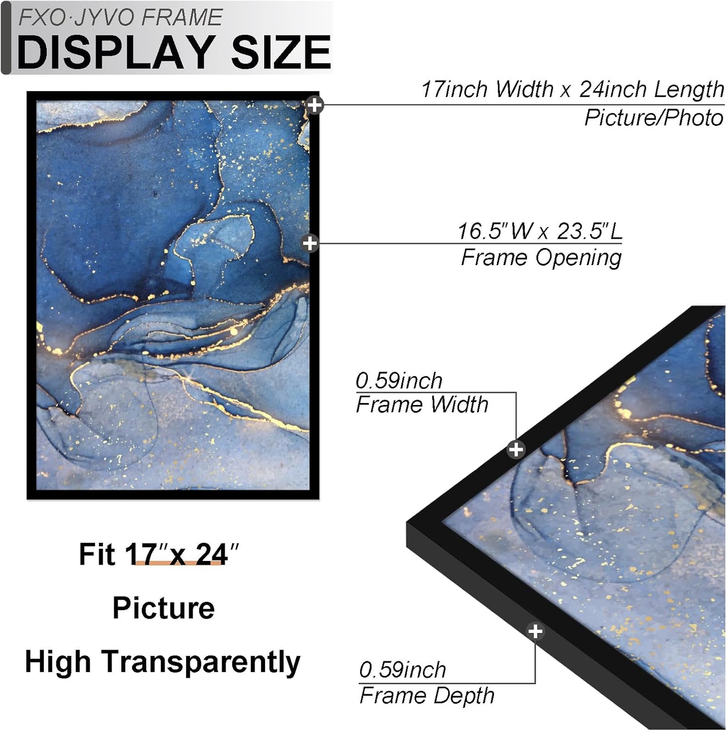 17x24 Picture Frame Set of 6, Black Frame for 17 x 24 Inch Picture Poster Photo, Light Weight and High Transparent 17 by 24 Frame for Wall - 6 Pack/Black/17 x24