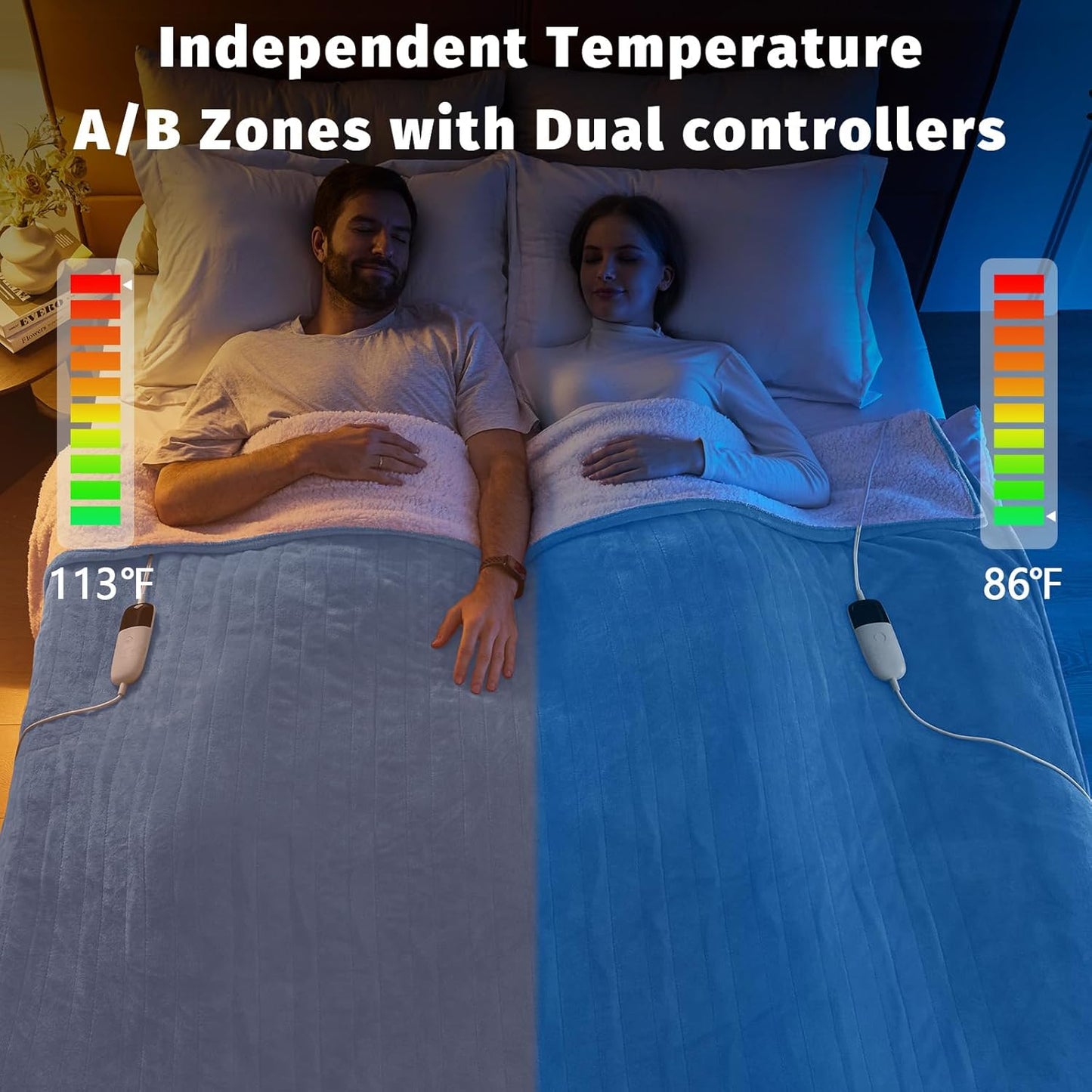 Heated Electric Blanket King Size - 90" x 100" Heating Blanket with Dual Control, 10 Heating Levels & 8 Hours Auto Off, Soft Warm Flannel Blanket, Christmas Birthday Gifts for Senior Grandma