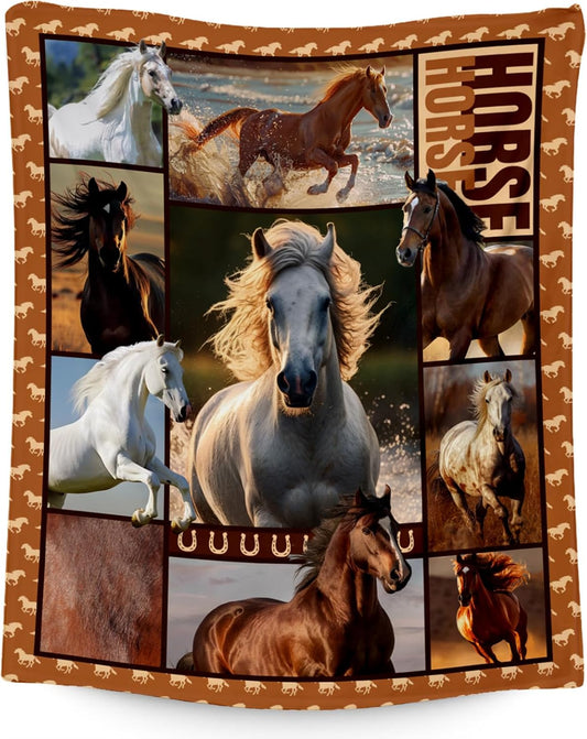 Horse Girls Blanket, Horse Gifts for Girl Ages 8-12 10-12, 50"x60" Kids Throw Blankets for Adults Women, Cowgirl Room Decor Western Throws for Animal Lovers