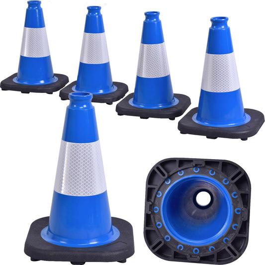 6 Pack 12" Inch Blue PVC Traffic Cones with Heavy-Duty Base, High-Visibility All-Weather Safety Cones for Road Construction, Parking Lot, and Garage Use (6, Blue, 12" Small)