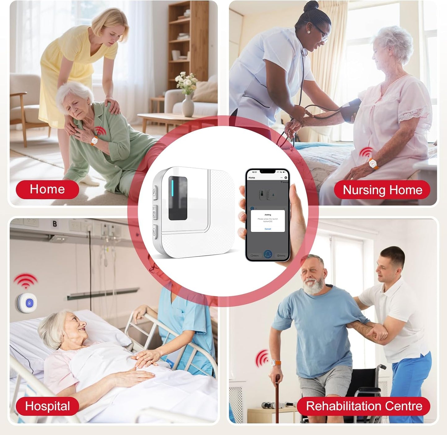 CallToU Wi-Fi Wireless Caregiver Pager Call Button for Elderly at Home , APP Emergency Alert for Seniors, Patients, and The Disabled (TY01WH-US 2-1)