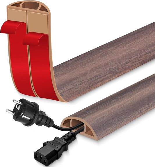 Floor Cord Cover for Wires on Floor Self Adhesive Cord Hider Floor Cable Management Wire Covers for Cords Protector Prevent Cable Trips Cord Cavity W 0.47" x H 0.27", Grayish Brown Wood, 10Ft
