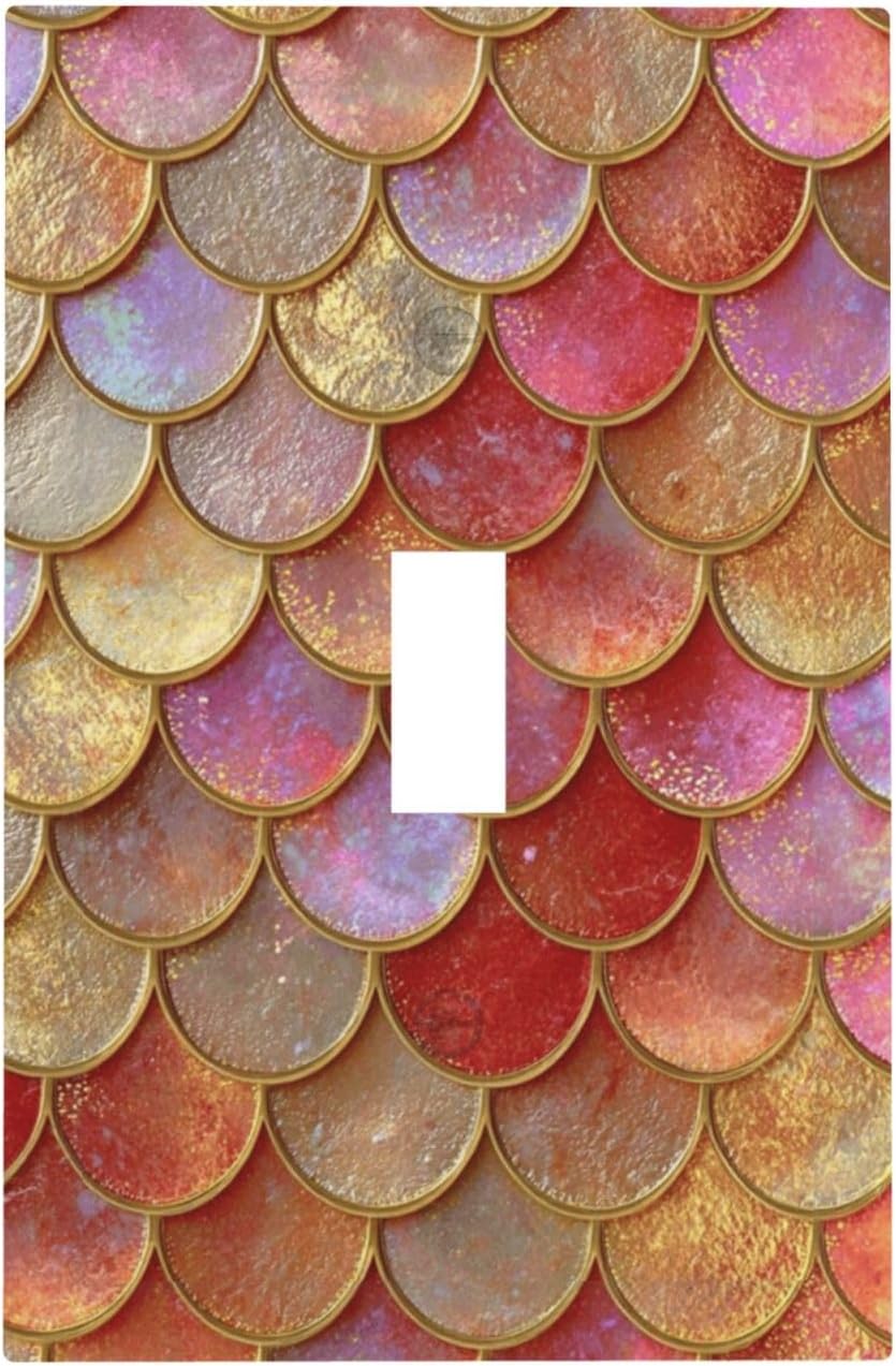Mermaid Glitter Scale Rainbow Gold Fish Scales Decorative Light Switch Cover 1 Gang Single Toggle Device Electrical Faceplate Switchplates Decorator Outlet Wall Plate for Bed Room Home Decor