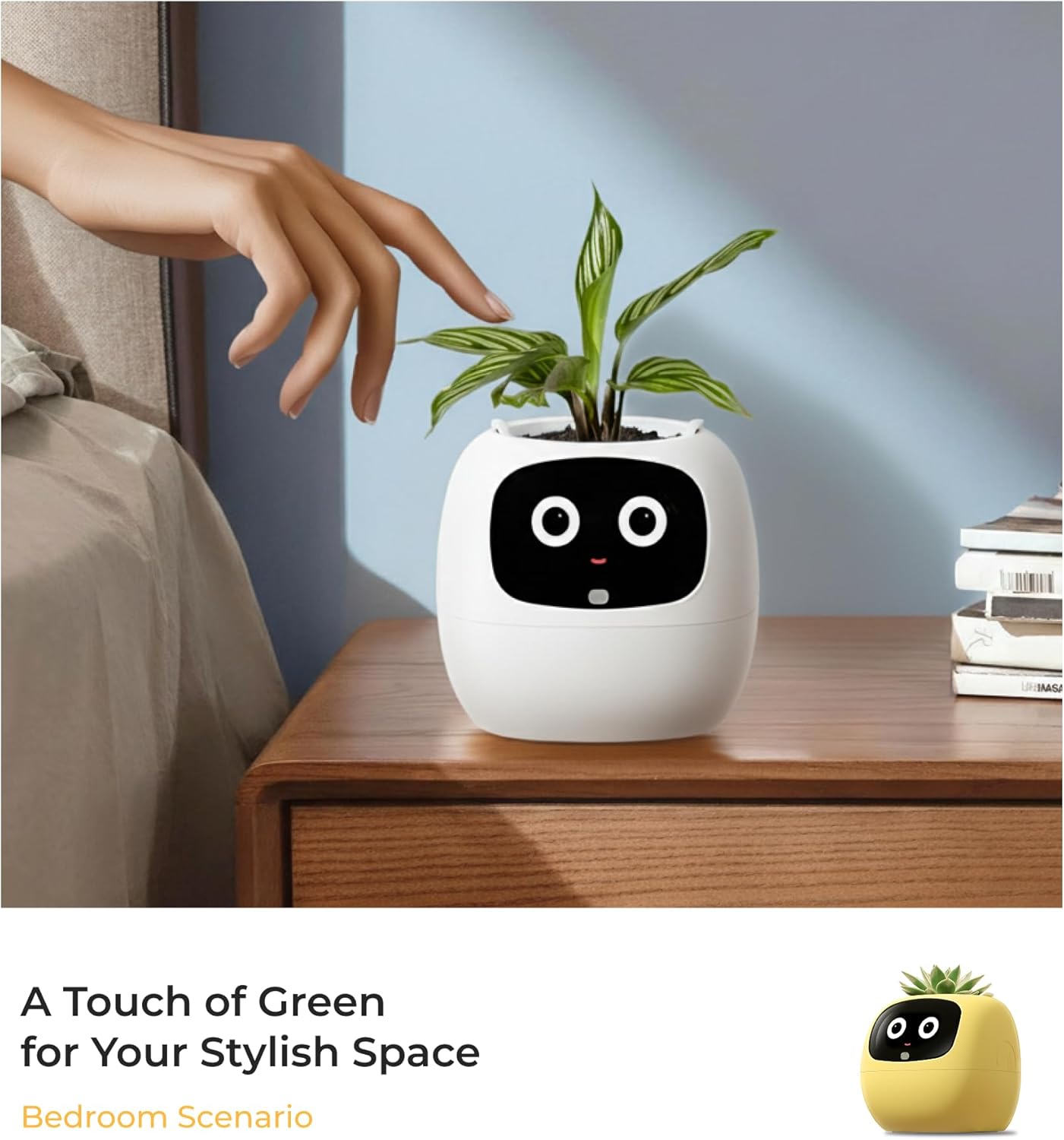 Ivy AI Smart Plant Pot with Emoji Intelligent Planter Robot for Houseplants Tamagotchi Flower Pot Stylish Plantagotchi Home Decor(Ivory)