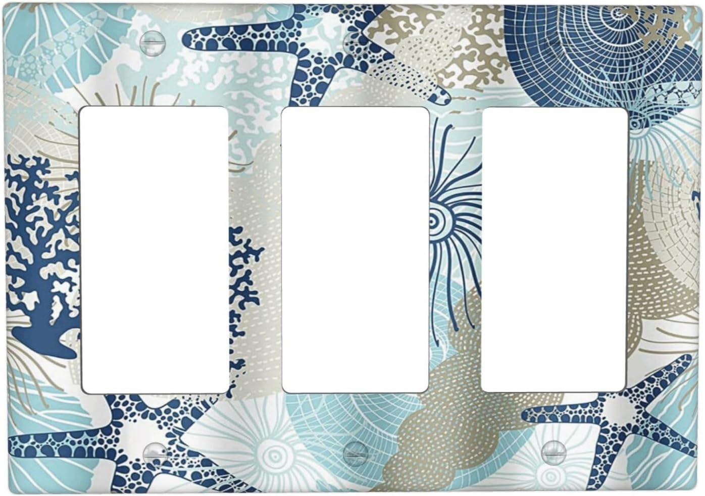 Decorative Outlet Covers Blue Starfish Brown Coral Ocean 3 Gang Light Switch Cover Plate Triple Rocker Wall Plates for Electrical Outlets Switch Plate Covers for Girlroom Home Decor