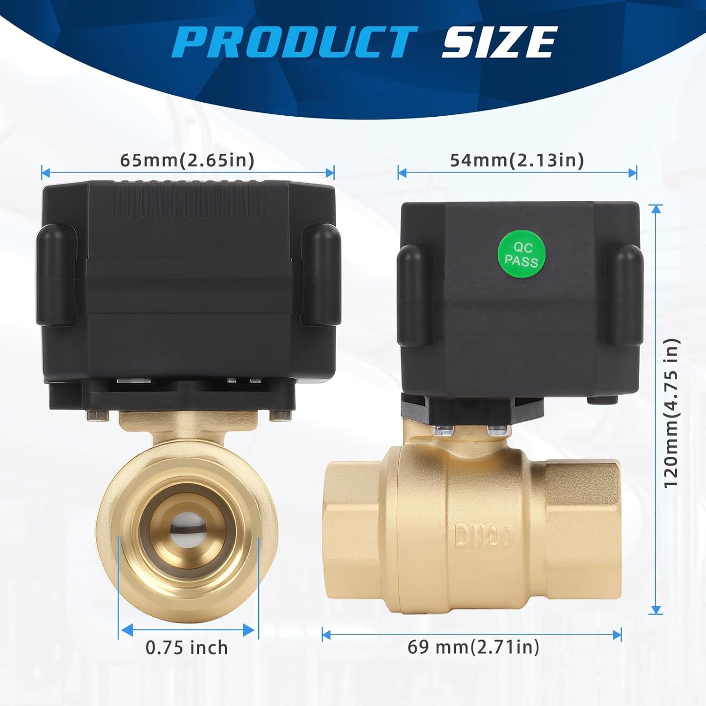 3/4" Brass Motorized Ball Valve - 2 Wire Auto Return Electric Water Valve,9-24V AC/DC Automatic Ball Valve with Full Port