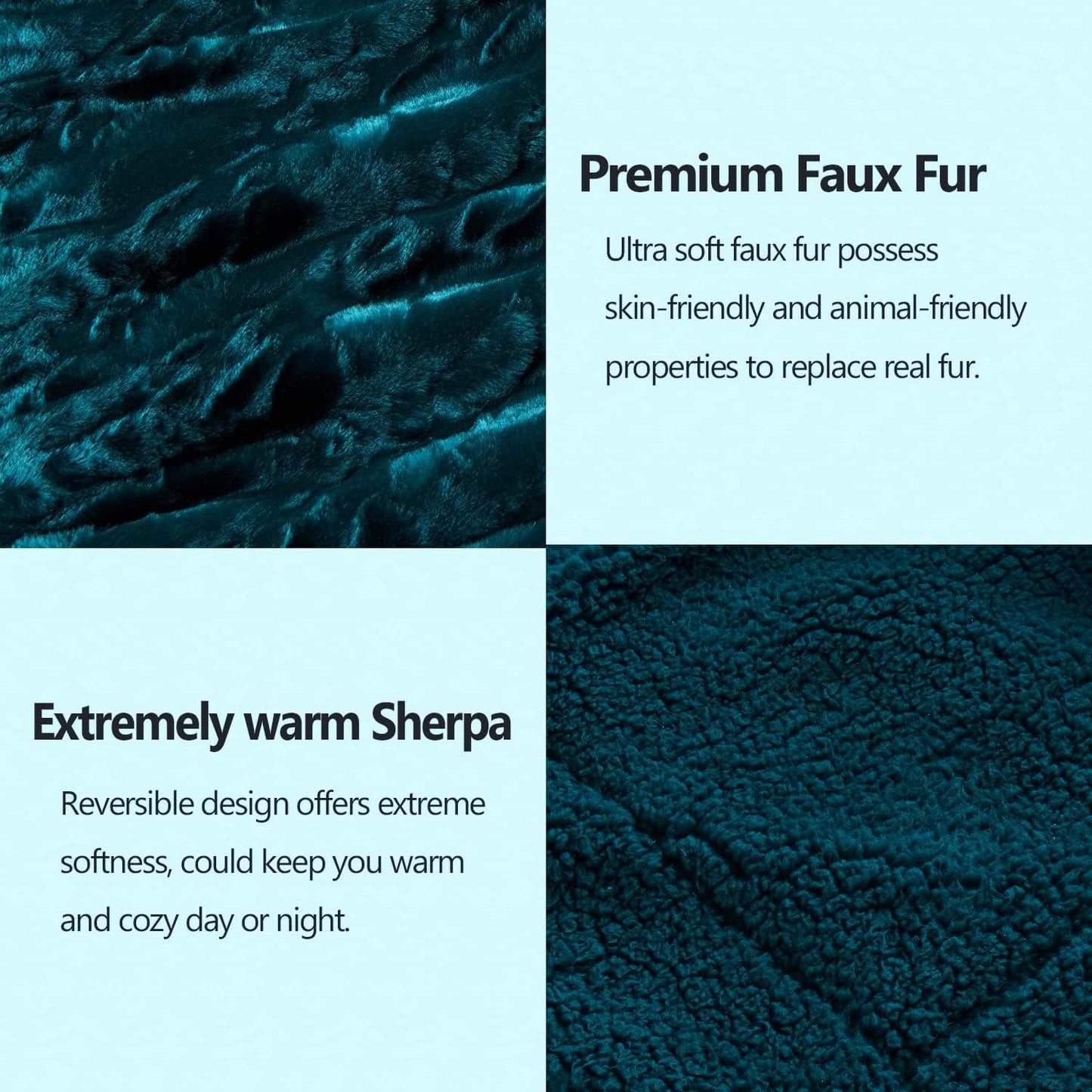 NEWCOSPLAY Super Soft Faux Fur Blanket Twin Size Dark Teal Sherpa Fuzzy Plush Warm Blanket for Sofa Bed (Dark Teal, Twin(60"x80"))