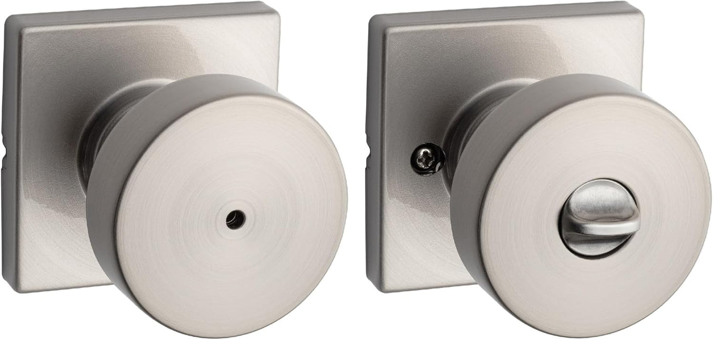 Kwikset Pismo Interior Privacy Door Knob with Lock, Door Handle For Bathroom and Bedroom, Satin Nickel Keyless Turn Lock Doorknob, with Microban Protection