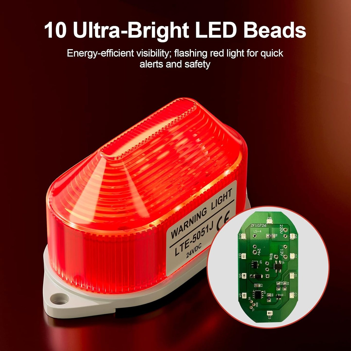 QTEATAK DC24V Strobe Siren Industrial Warning Light with Red LED and 105dB Buzzer, Ultra-Bright Signal Flashing Alarm Light for Safety and Alert, Oval