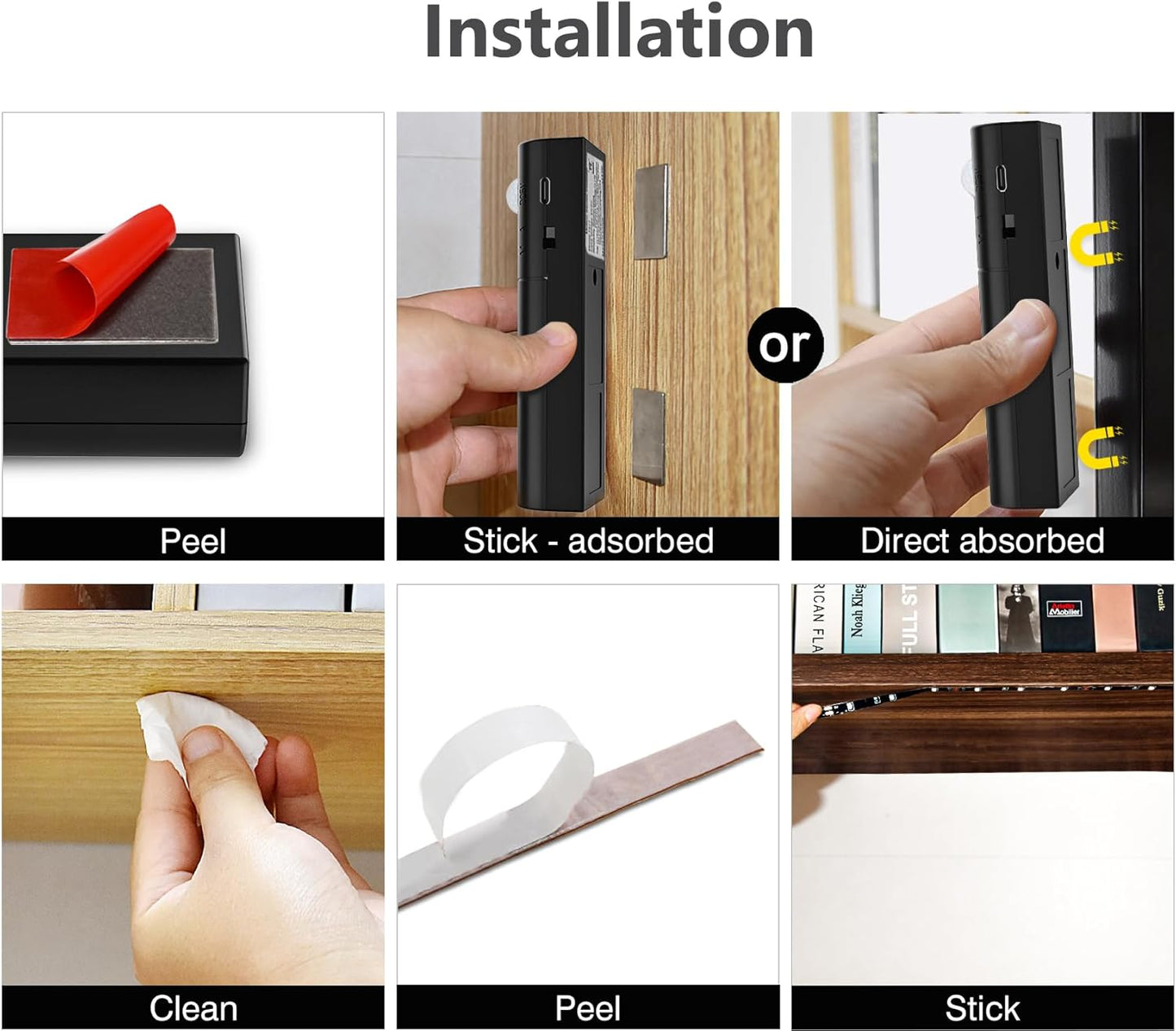 WOBANE Motion Sensor Closet Strip Lights, Rechargeable Motion Activated Light, Battery Powered 6.56ft LED Strip, 60 LEDs Homelife Bar for Wardrobe,Stair,Pantry,Counter,Cabinet,Bed,6000K White,Black