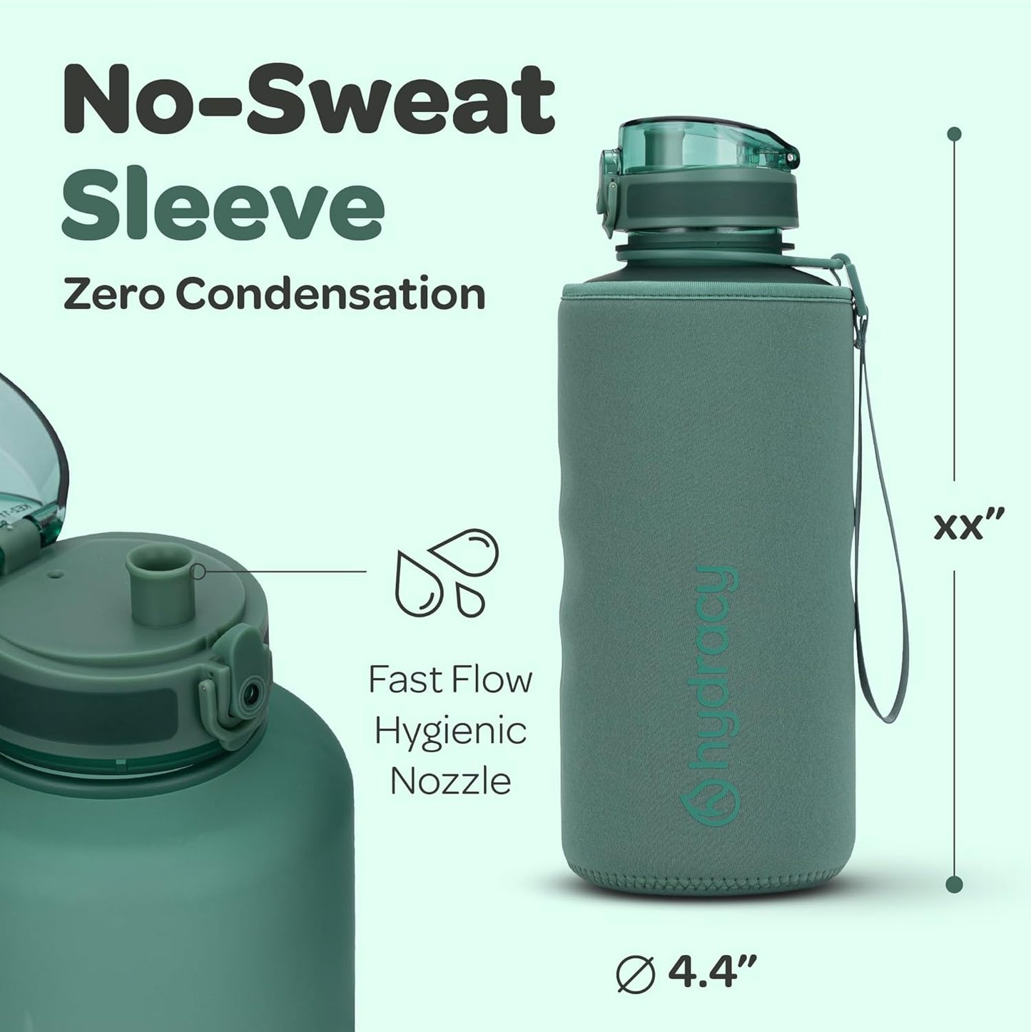 Hydracy Water Bottle with Time Marker -Large BPA Free Water Bottle & No Sweat Sleeve -Leak Proof Gym Bottle with Fruit Infuser Strainer & Times to Drink -Ideal for Fitness Sports & Outdoors