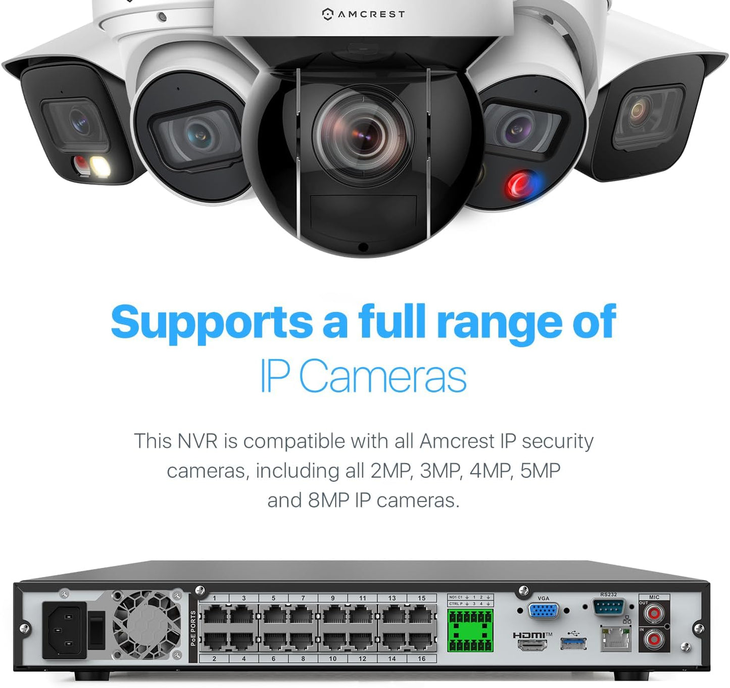 Amcrest 4K 32-Channel AI NVR (16-Port PoE) Smart NVR, Facial Recognition, Facial Detection & Vehicle Detection - Supports 32 x 4K IP Cameras, Pre-Installed 6TB Hard Drive NV4232E-16P-EI-6TB