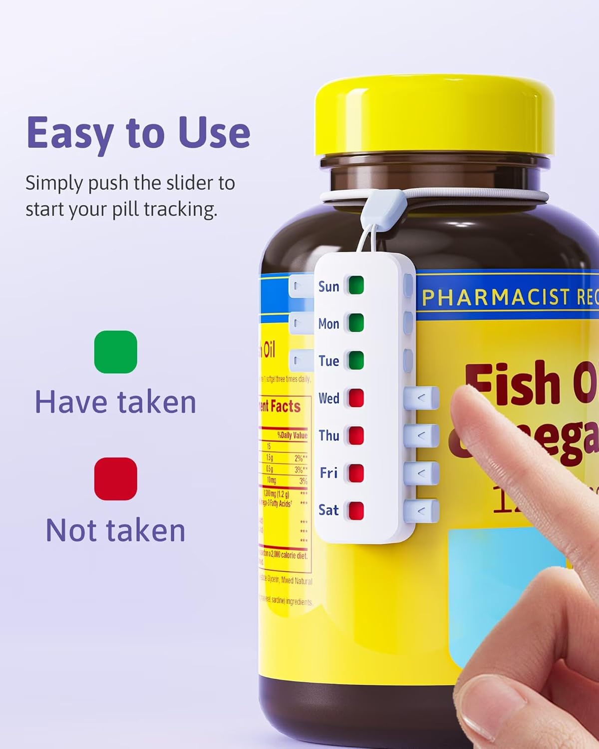 FEATY Pill Reminder for Meds Bottles, Arthritis-Friendly Pill Tracker with Anti-Slide Design, Reusable Medication Tracker for Pet Meds Without Filling, Compact Medication Reminder, 2 Packs