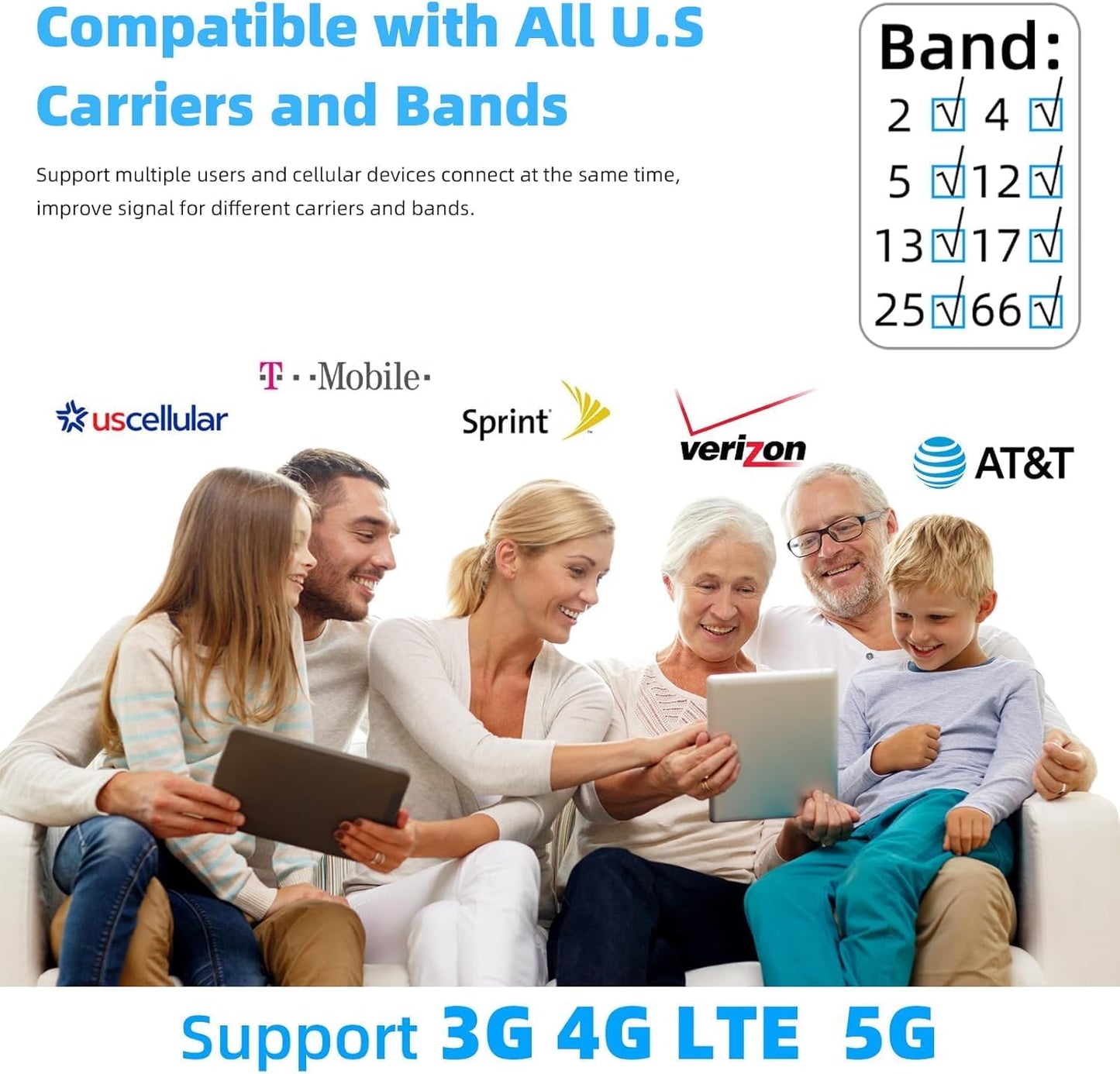 Cell Phone Booster for Home, Up to 6000 Sq.Ft,Cell Phone Signal Booster with 2 Indoor Antennas for Band 66/2/4/5/12/17/13/25