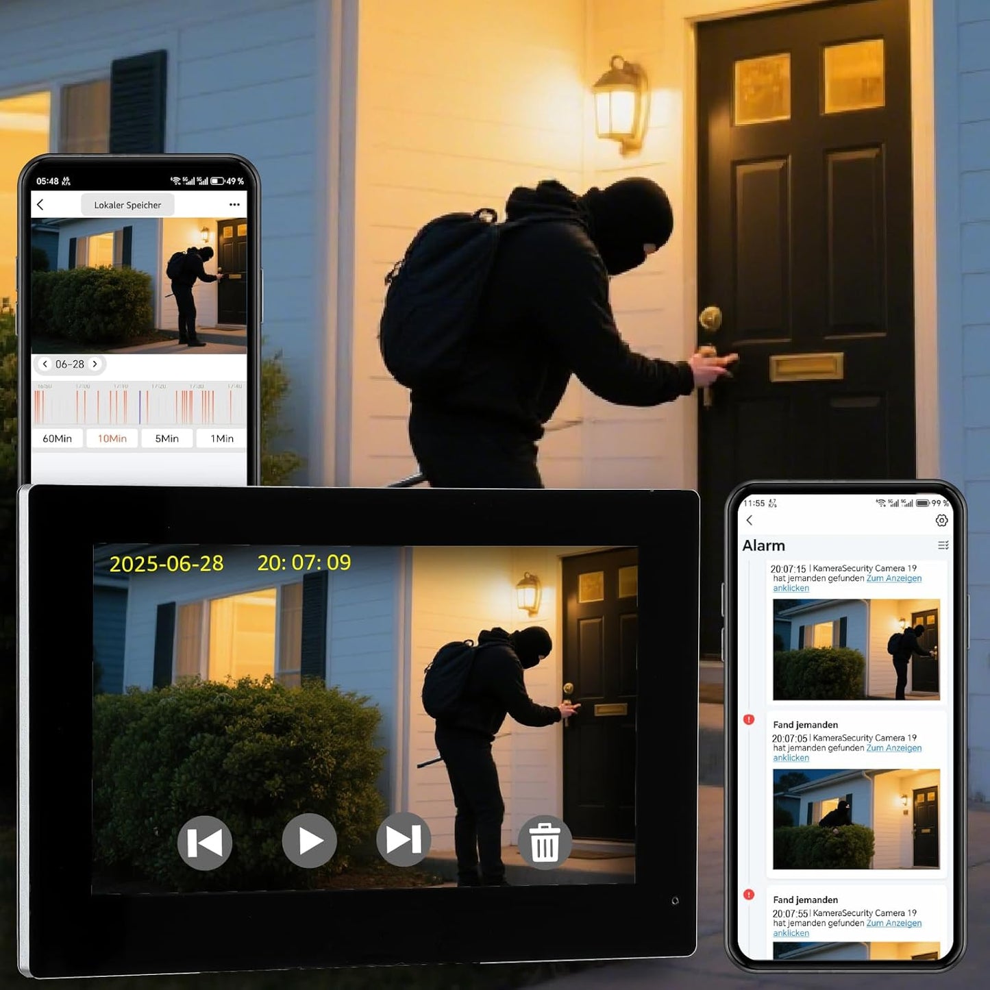 Wired Video Doorbell Apartment Intercom System, 1080P Doorbell Camera, 7-inch Touch Screen, Night Vision, Remote Unlock, Two-Way Intercom for Villa, Home, Office, with 1 Camera and 2 Monitors