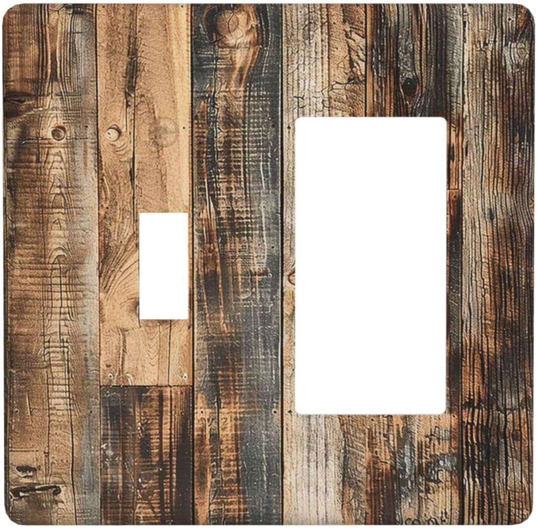 Outlet Covers Rustic Brown Wood Pattern Splice Plank 1 Toggle 1 Rocker Combination Decorative Wall Plate Electrical Switch Plates Light Switch Cover Plate For Farmhouse Cabin Decor