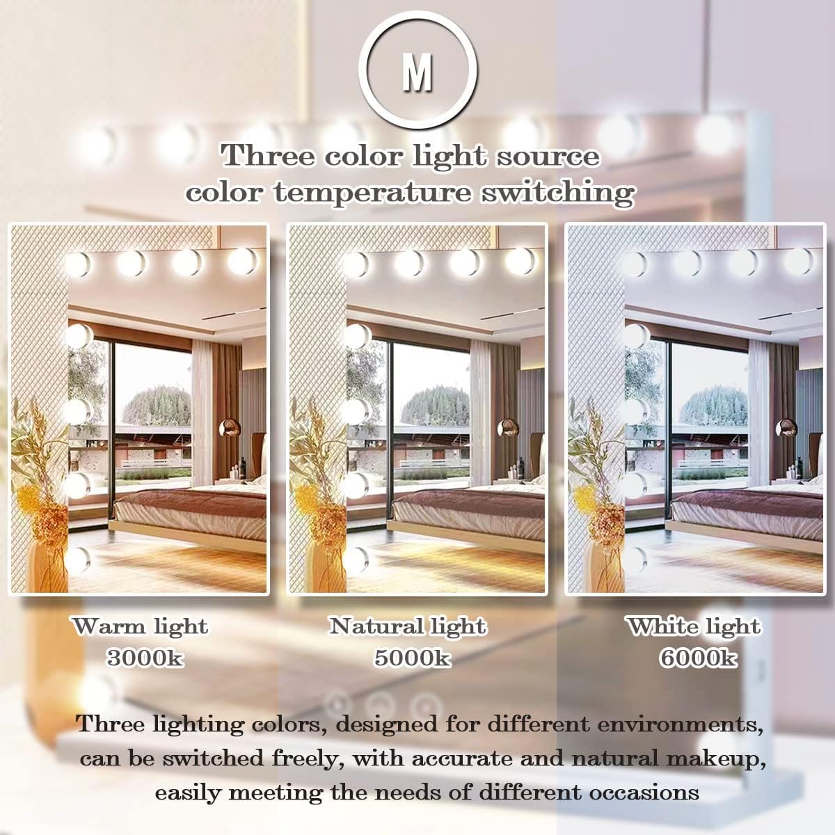 THEKLA 24 x 32 Inch Hollywood Light Vanity Mirror with 24 Bulbs Adjustable 3 Color Lights 32" Vanity Lighted Mirror for Bathroom Bedroom Wall Vanity Makeup Table Mirrors with Lights Base X10 Magnifier