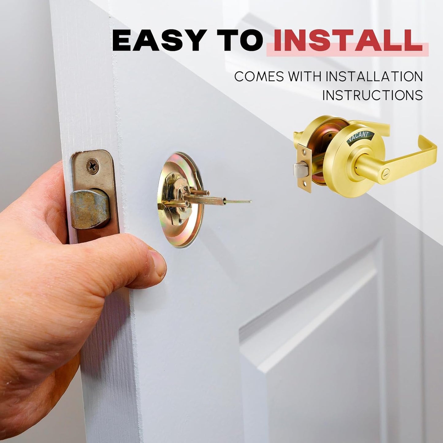 Tandefio 1 Set Vacant Occupied Bathroom Lock, Commercial Door Handle with in-use or Vacancy Occupied Deadbolt, Privacy Indicator Restroom Handle Lock for Restrooms, Satin Chrome (90 mm,Gold)