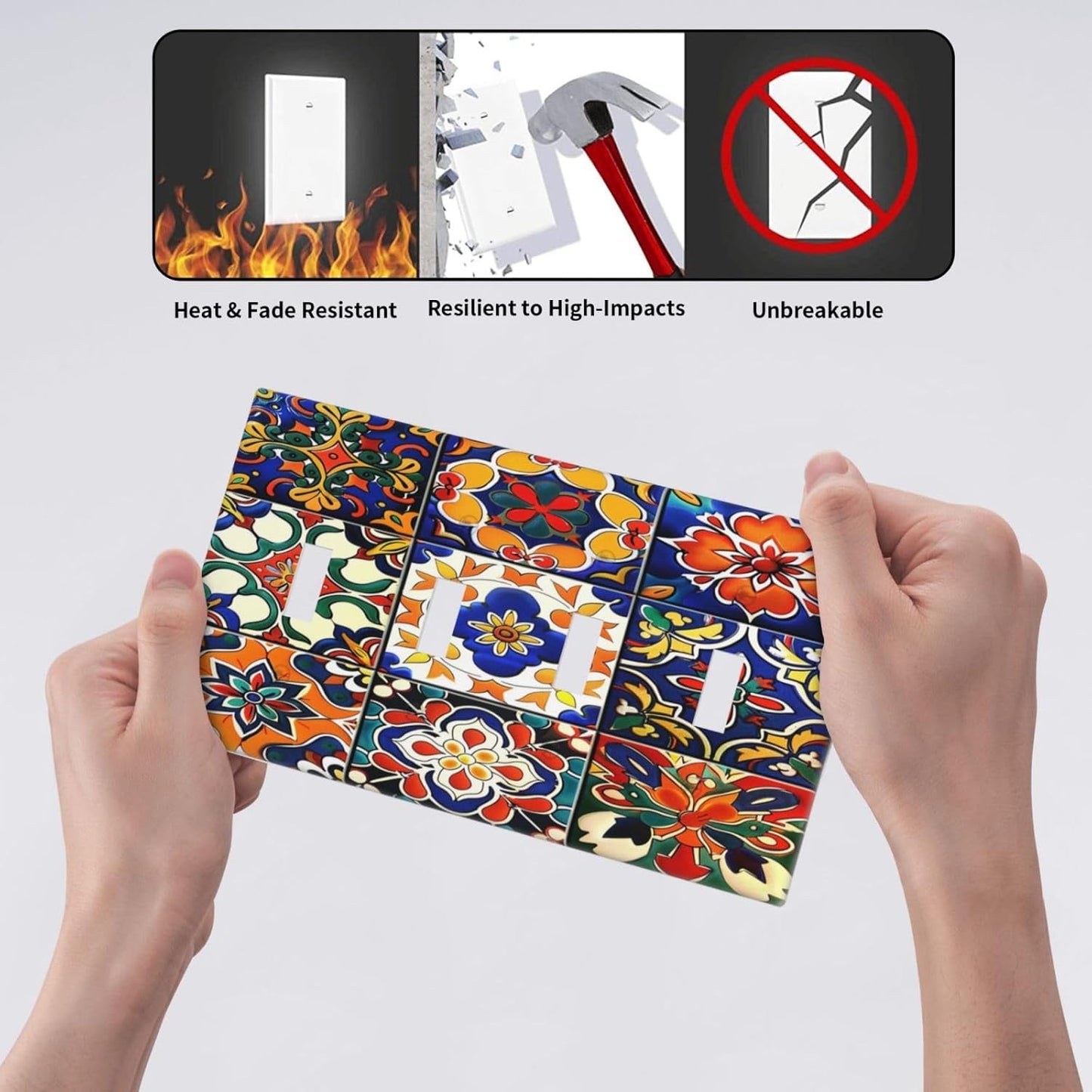 Light Switch Covers Colorful Mexican Talavera Vintage Boho Floral Quad Toggle Electrical Faceplate 4 Gang Wall Plate Decorative Switch Plates For Farmhouse Cabin Decor