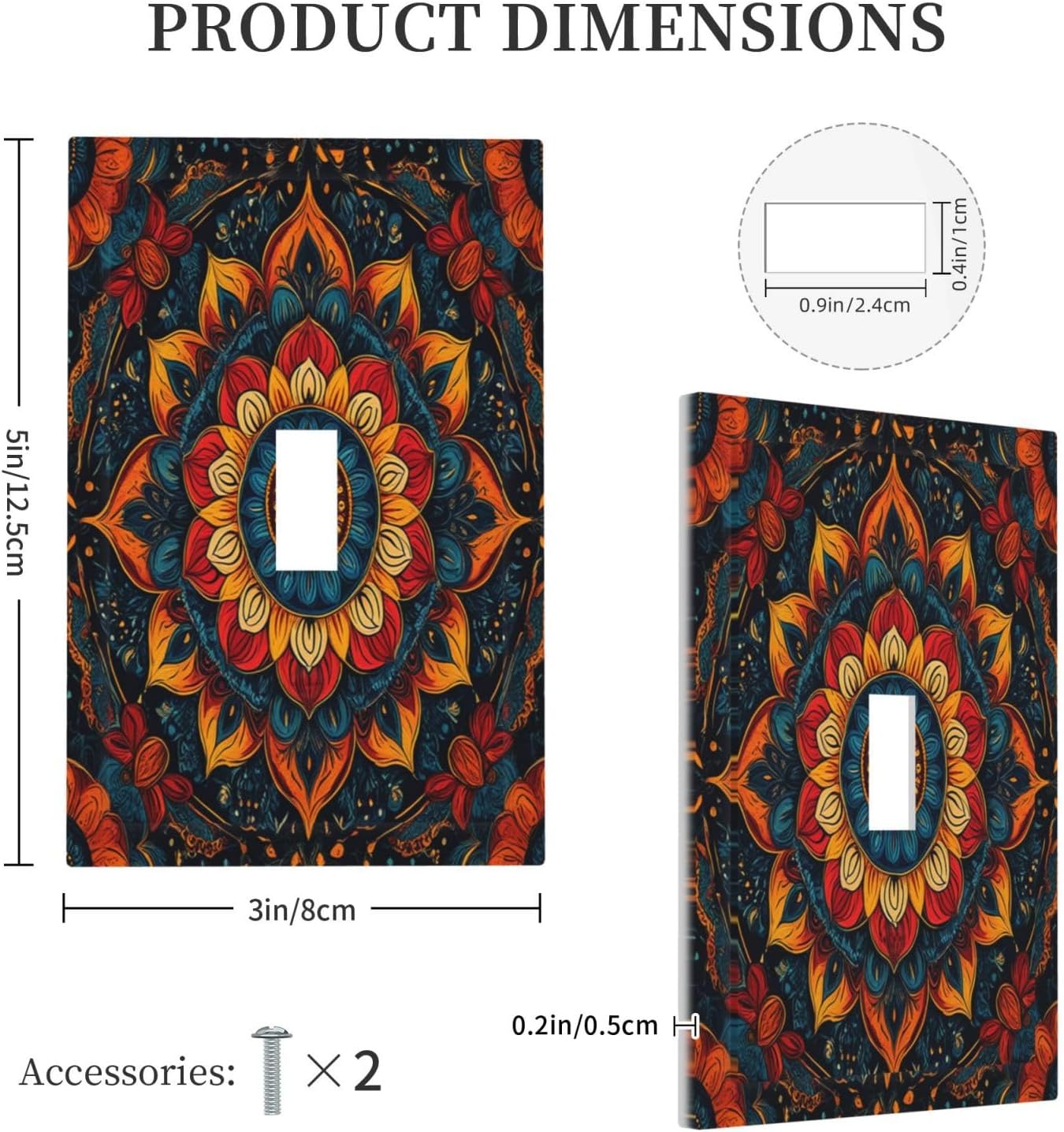 Boho Colorful Mandala Single Toggle Light Switch Cover plate Outlet Cover Decorative Switchplate Wall Plates Electrical Panel Cover for Bathroom Living Room 5 X 3 IN