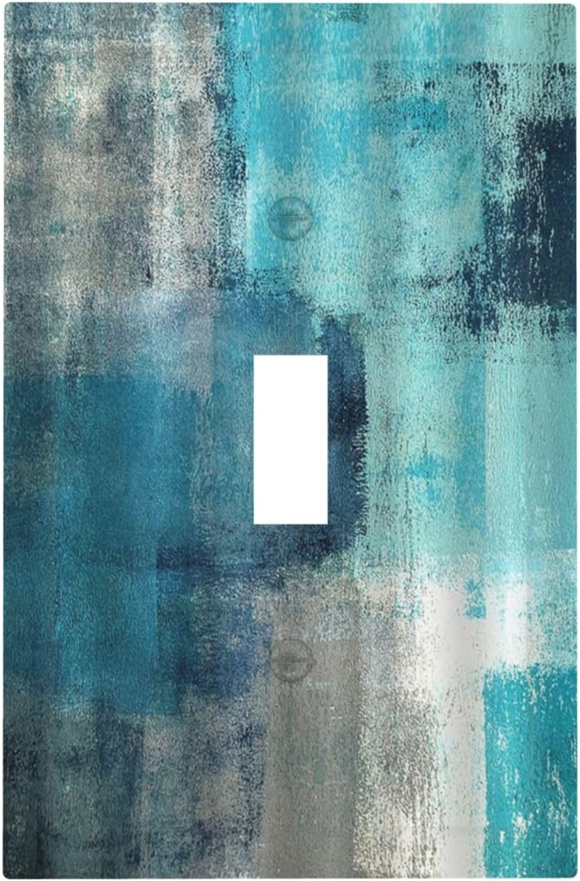 Decorative Light Switch Cover Teal Blue Modern Geometric Abstract Turquoise Green 1 Gang Single Toggle Device Electrical Faceplate Switchplates Decorator Outlet Wall Plate for living Room Bedroom