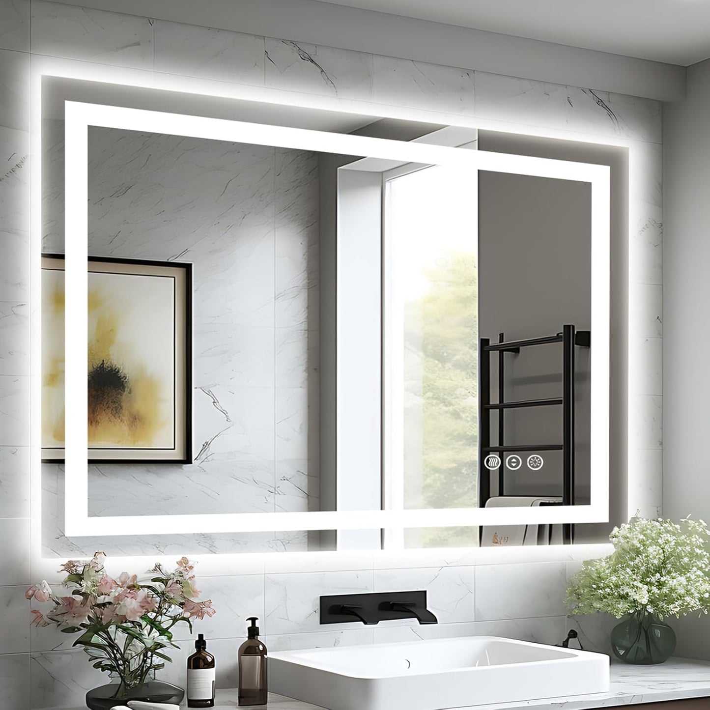 44"x36" LED Light Mirror for Bathroom (Front and Backlit), Anti-Fog Bathroom Vanity Mirror, Stepless Dimmable Lighted Mirror, Tempered Glass, Memory (Horizontal/Vertical)