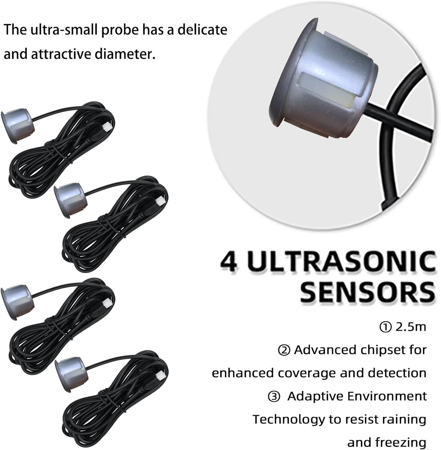 LCD Parking Sensor Kit - Displays Data on Original Screen, Easy Rear Installation, Compatible with All Camera Formats (AHD, CVBS), 18 Probe Colors to Match Any Vehicle