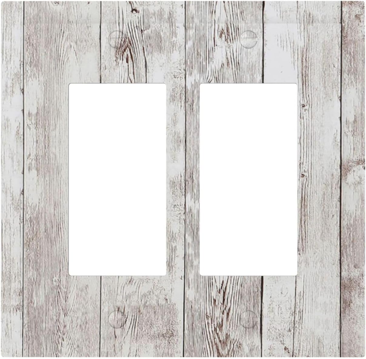 Decorative Outlet Covers Rustic Vintage White Wood Grain 2 Gang Double GFCI Rocker Electrical Wall Panels Light Switch Cover Plate for Farmhouse Home Decor