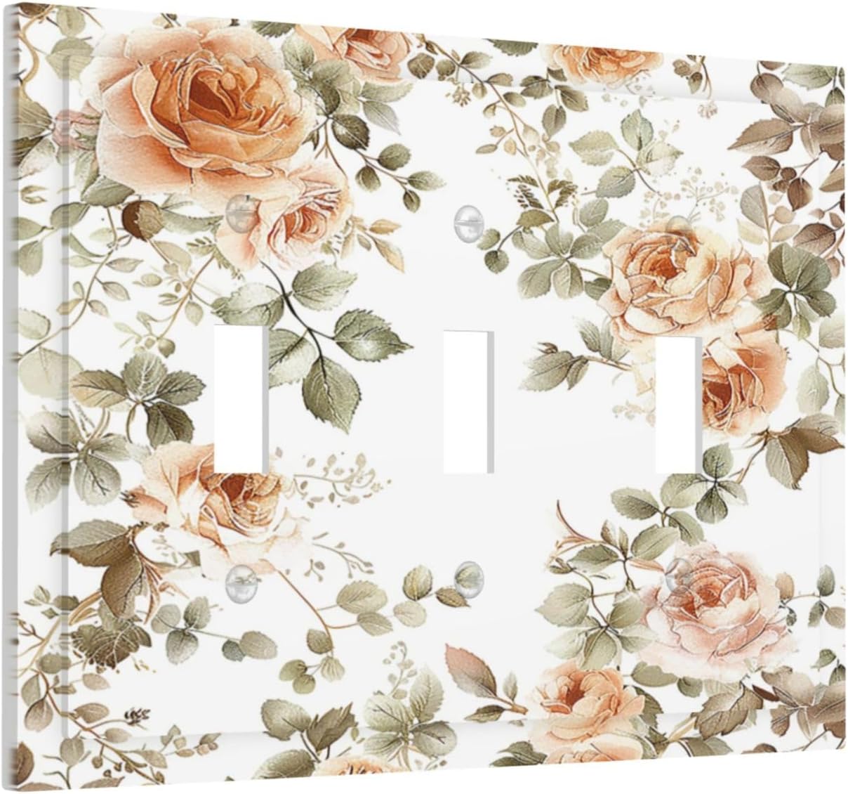 Decorative Switch Plates Vintage Warm Color Orange Flowers And Leaves 3 Gang Wall Plate Triple Toggle Light Switch Cover Faceplate Electrical Wall Panels for Bedroom living Room Decor