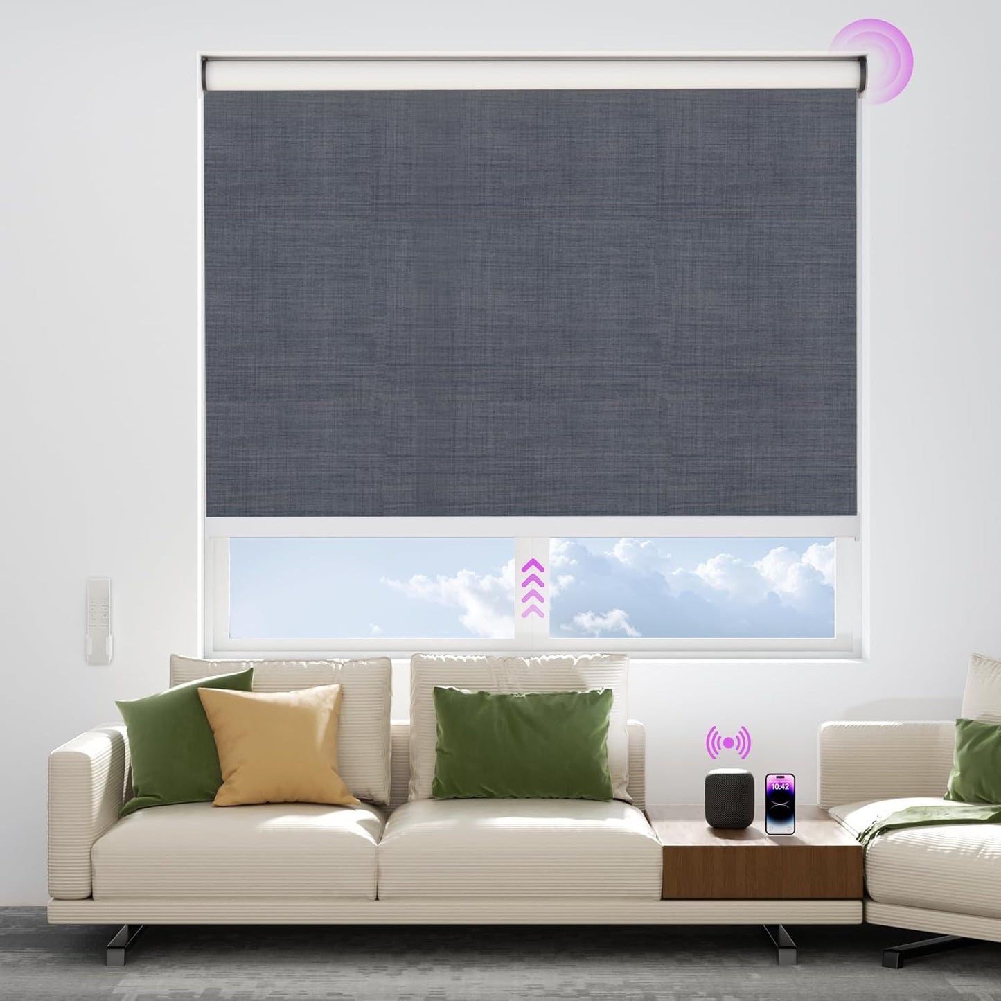 Astomi Motorized Blinds with Remote - Blackout Smart Roller Shades Compatible with Alexa & Goggle Home, Solar Rechargeable, Custom Size 22" - 100" for Indoor Window, Verdant