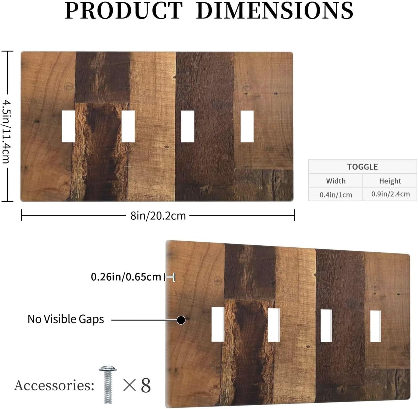 Rustic Brown Wood Vintage Wood Board Light Switch Covers Quad Toggle Electrical Faceplate 4 Gang Wall Plate Decorative Switch Plates For Farmhouse Cabin Decor