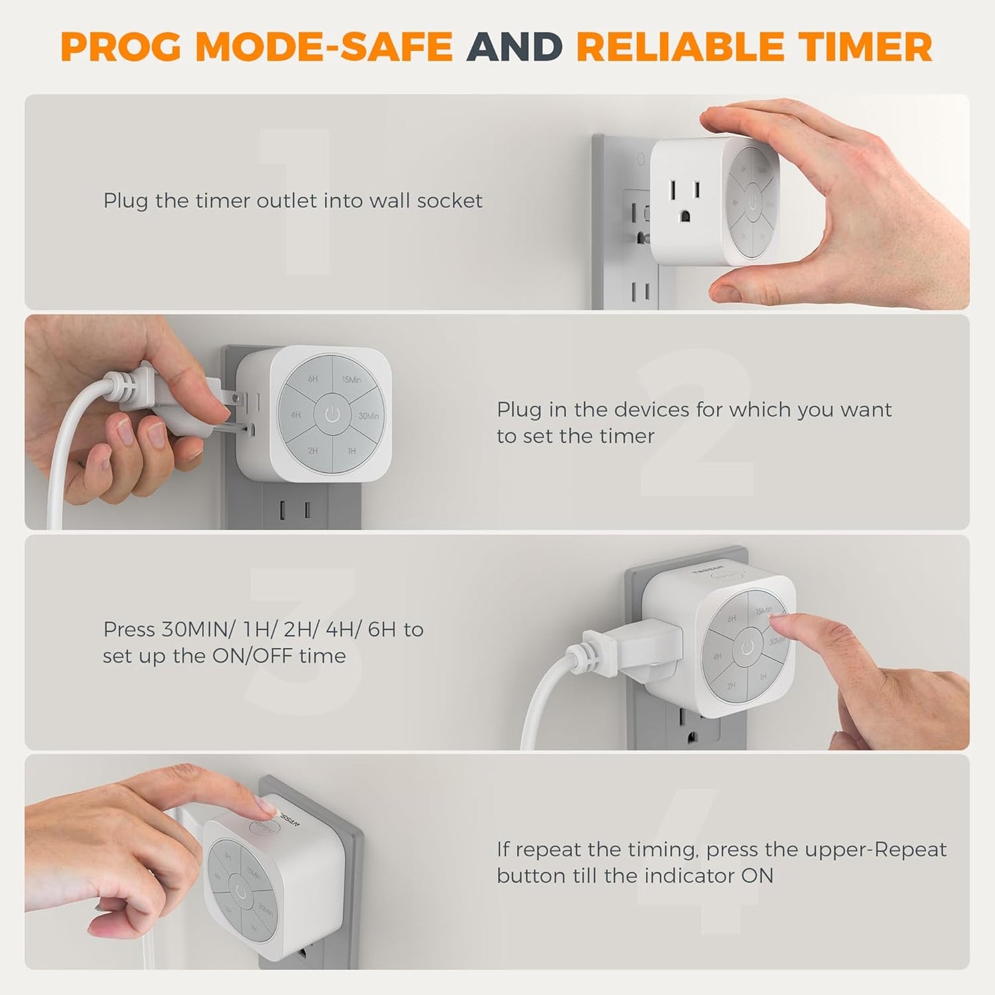 1 Pack Timer Outlet Indoor, Countdown Timers for Electrical Outlets Up to 6H for Lights, Iron, Fan, Electric Bike, Auto Shut Off Switch for Home Kitchen Bedroom, 1875W