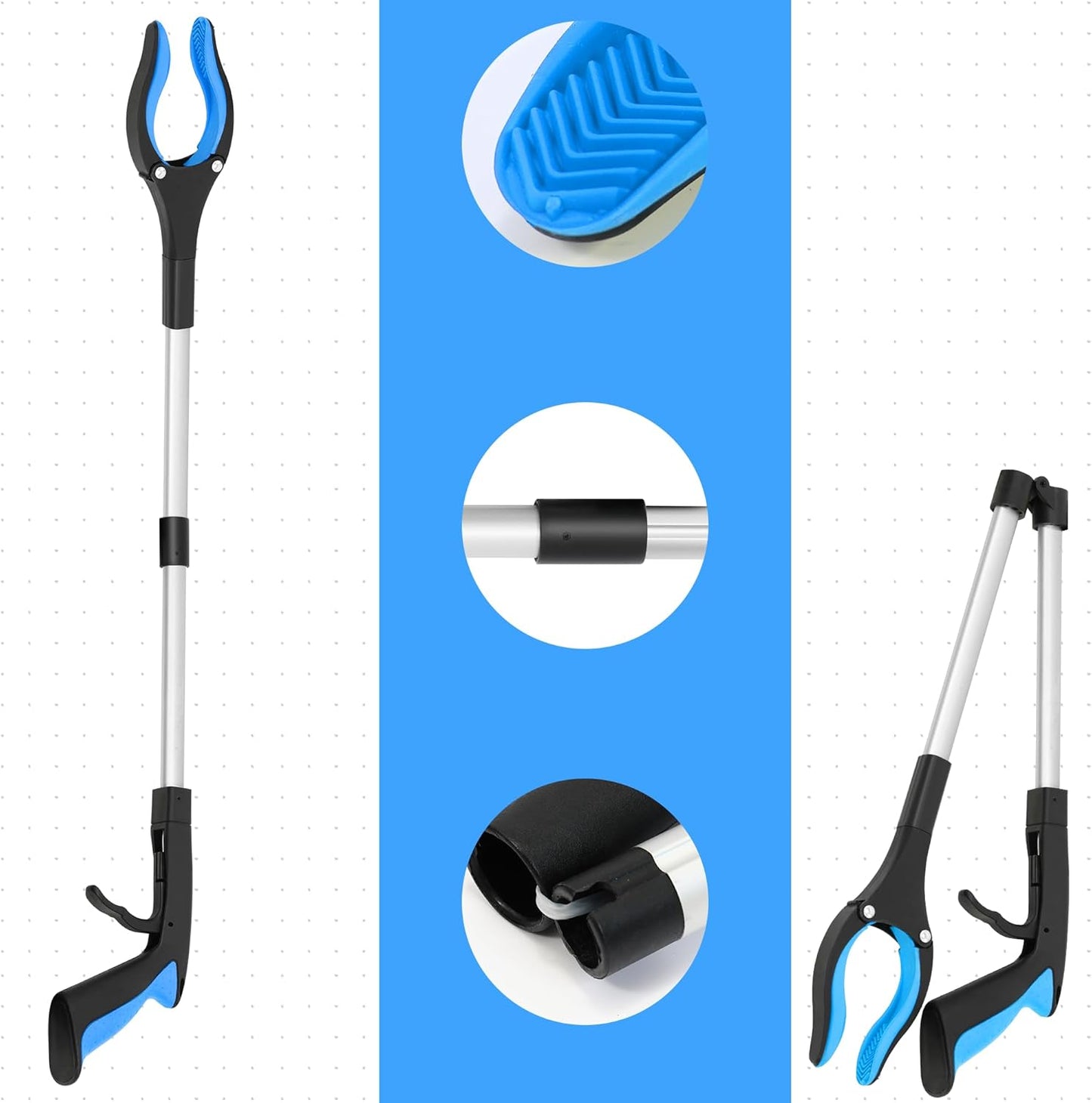Grabber Reacher Tool - 32” Reacher Grabber Tool with Strong Magnetic and Swivel Head - Heavy Duty Pick Up Stick Grabbers for Seniors, Surgery Recovery Must Haves Gifts(Red + Blue)