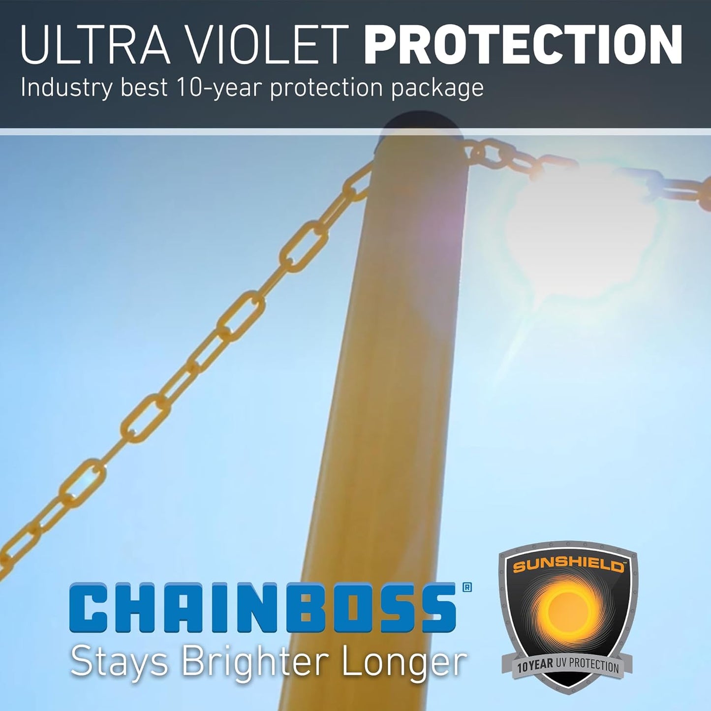 US Weight (Made in USA) 2" x 50' Yellow Plastic Safety Chain ft. SunShield UV Resistant Technology