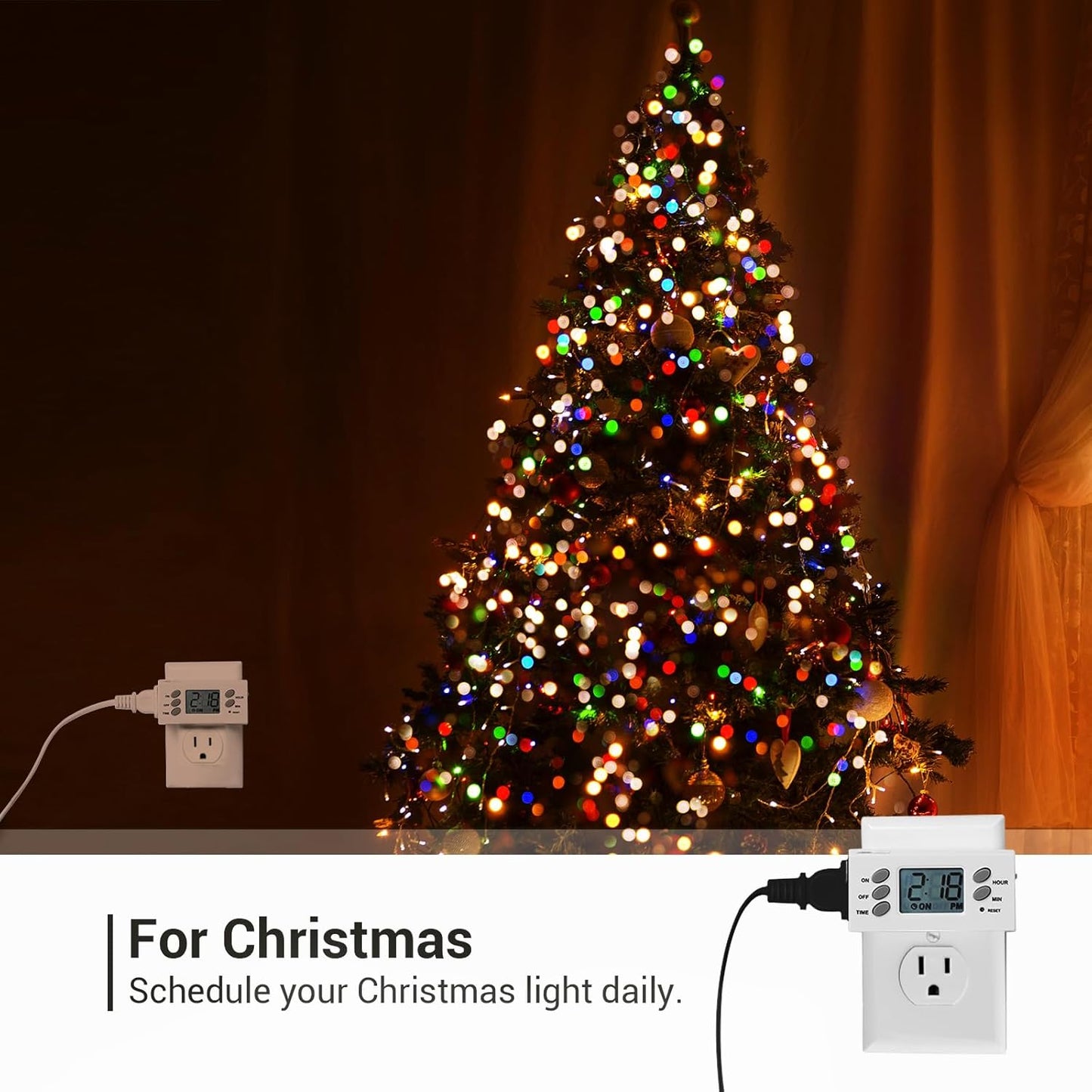 DEWENWILS 24 Hour Outlet Timer, 125V 15A 1000W Timers for Electrical Outlets, 1 Polarized Outlet, Digital Light Timer for Christmas Decor, Lamp, Fan, Aquarium, 1/2 HP, 2 Pack, UL Listed